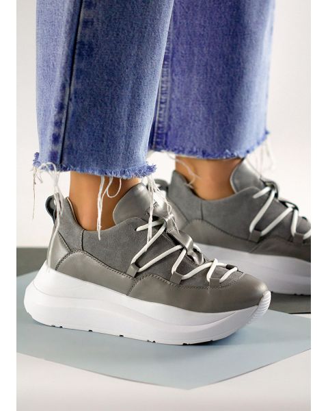 Кроссовки женские кожаные серые к+з VOLNA 7934-28