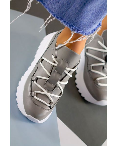 Кроссовки женские кожаные серые KORSET 7948-28