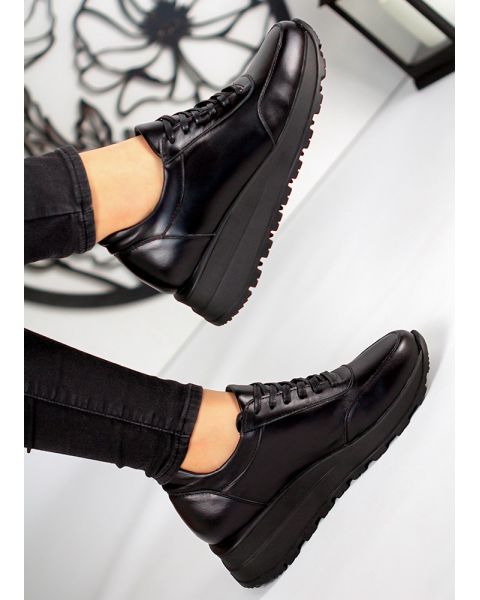 Кроссовки женские кожаные черные FIRE 7967-28