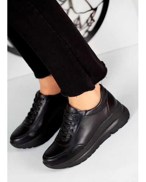 Кроссовки женские кожаные черные LOOK 7979-28