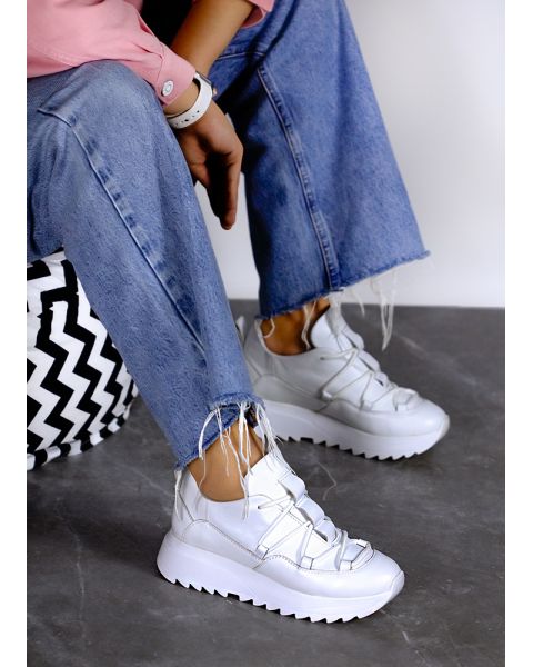 Кроссовки женские кожаные белые KORSET 8011-28