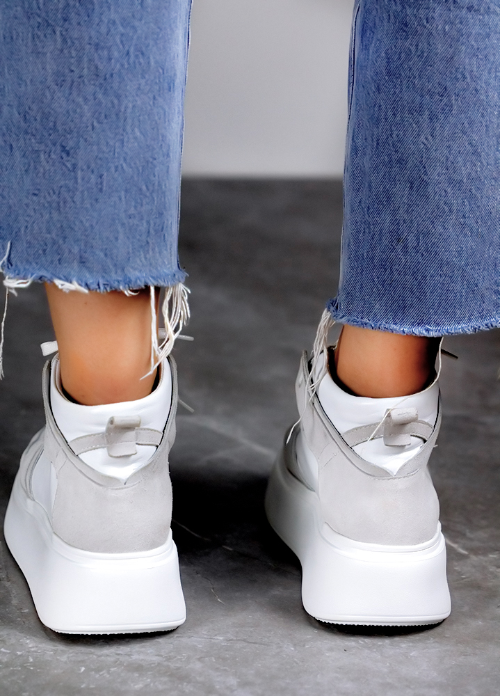 Кроссовки женские высокие кожа платформа белые 8016-28