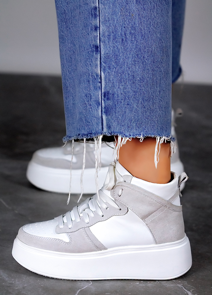 Кроссовки женские высокие кожа платформа белые 8016-28