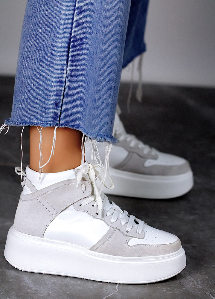 Кроссовки женские высокие кожа платформа белые 8016-28