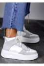 Кроссовки женские высокие кожа платформа белые 8016-28