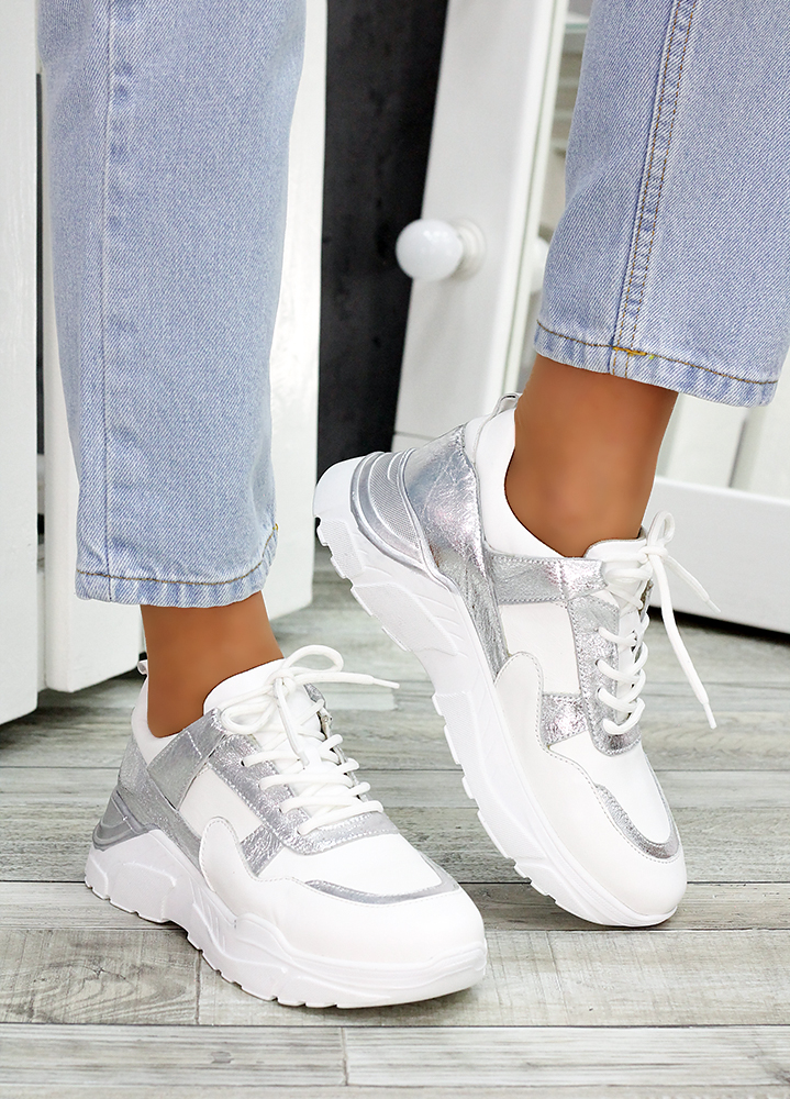 Кроссовки кожа Balenc!aga серебро 7266-28