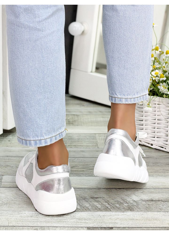 Кроссовки кожа Balenc!aga серебро 7447-28