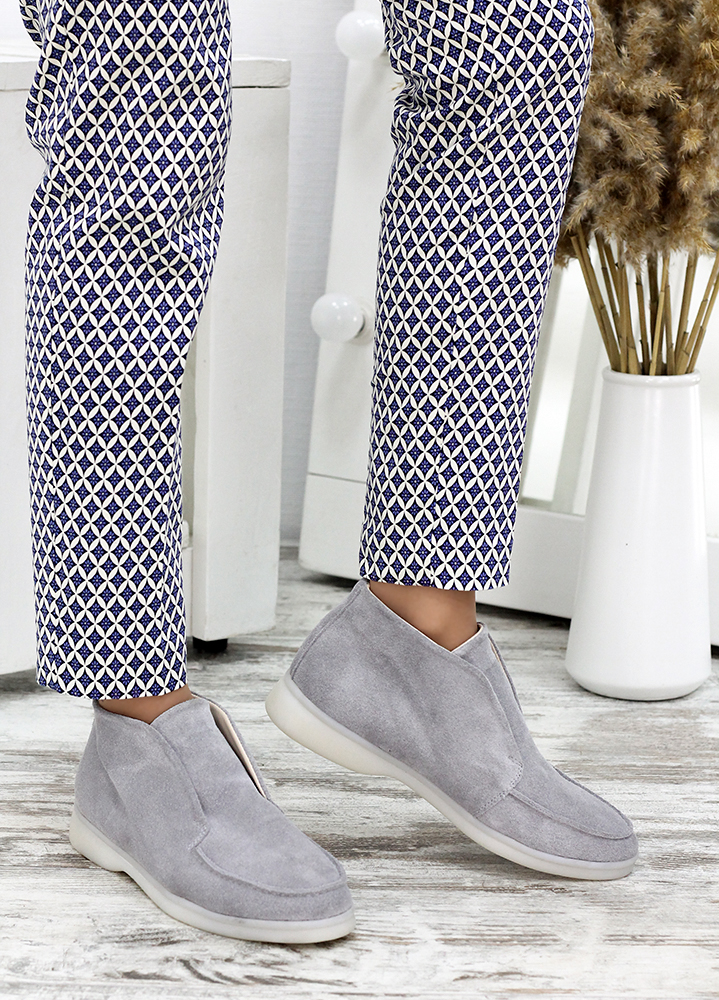 Ботинки короткие женские замша серые LORO 7662-28