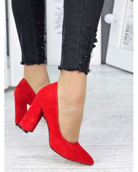 Туфли женские замшевые красные на каблуке 7244-28 Туфли женские замшевые красные на каблуке 7244-28