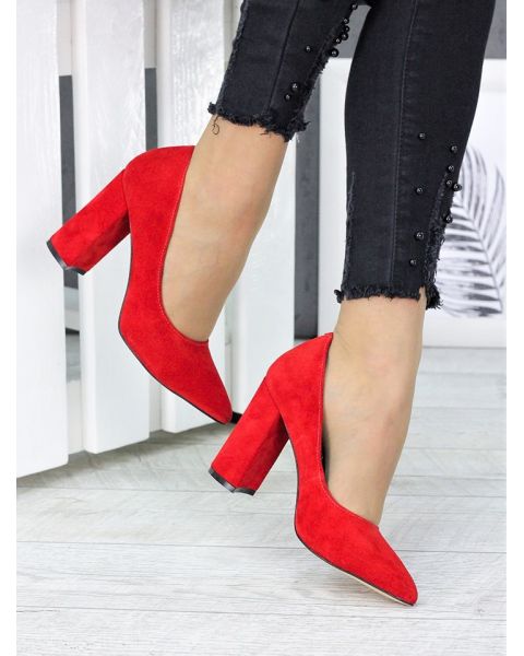 Туфли женские замшевые красные на каблуке 7244-28 Туфли женские замшевые красные на каблуке 7244-28