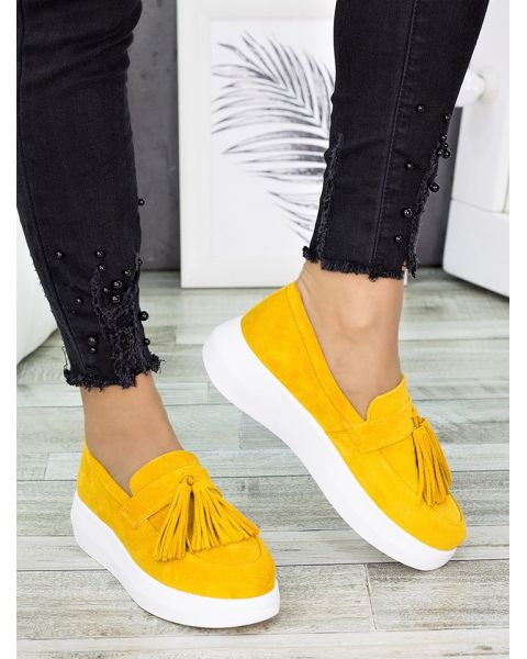 Туфли лоферы женские замшевые горчица 7280-28