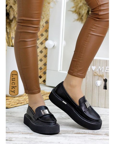 Туфли лоферы женские кожаные черные 7793-28