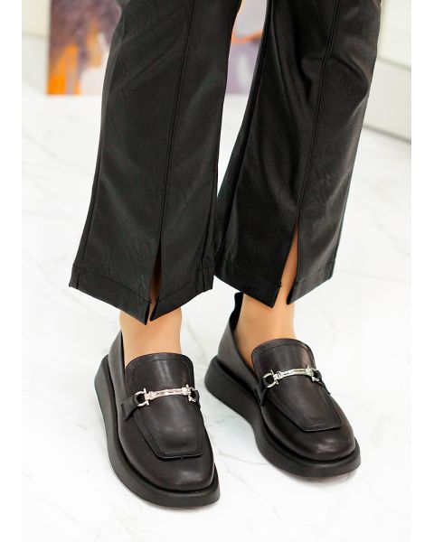 Туфли лоферы женские кожаные черные 7905-28