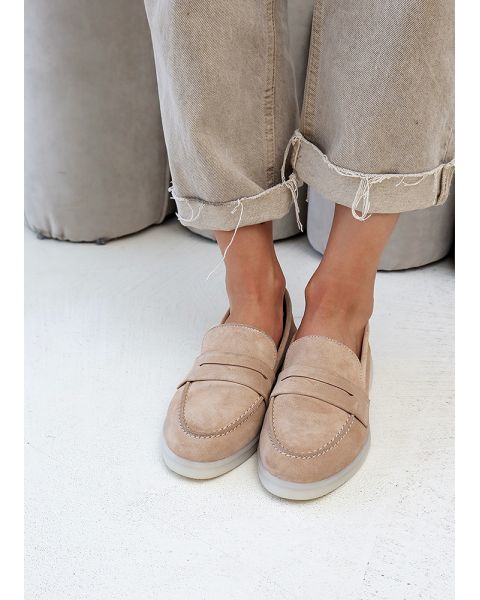 Туфли лоферы женские замшевые бежевые Лоро Piana 8105-28