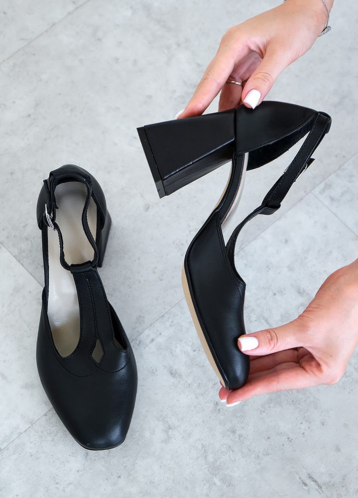 Туфлі жіночі шкіряні чорні на підборах 8481-28