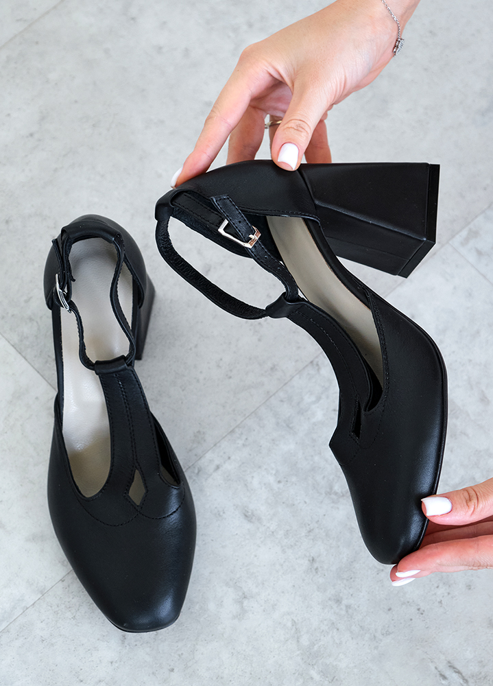 Туфлі жіночі шкіряні чорні на підборах 8481-28