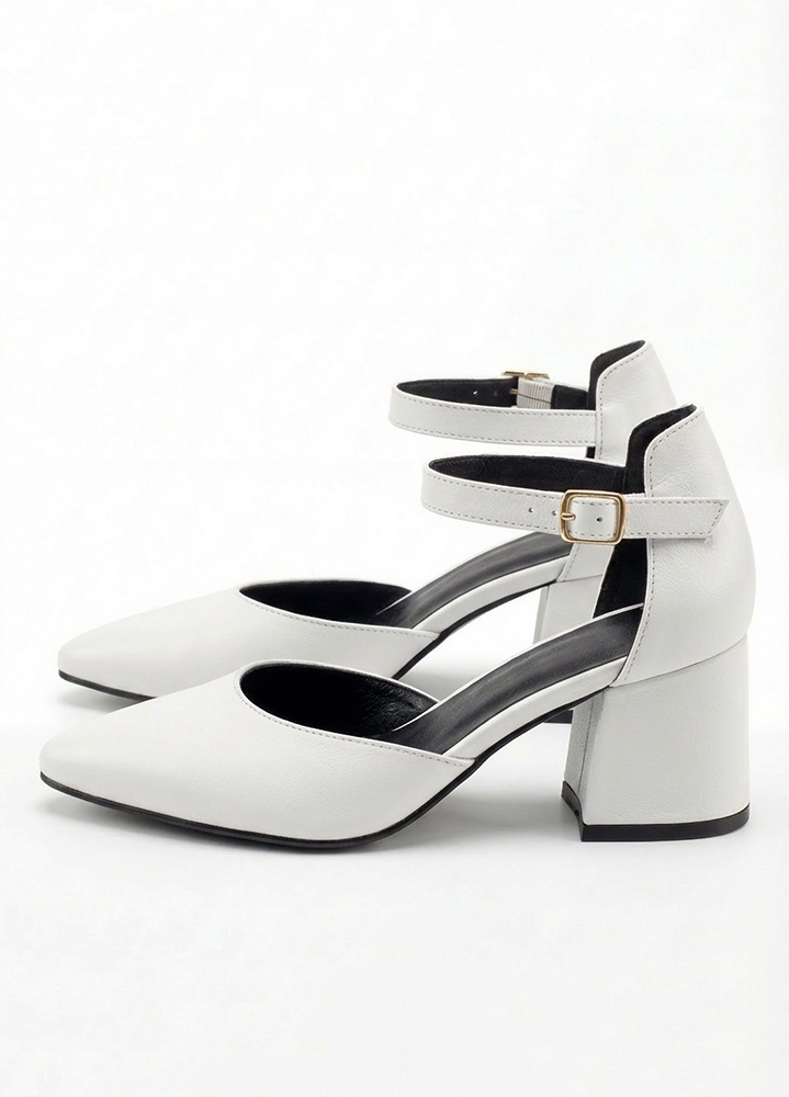 Туфли Mimoza кожа белые на маленьком каблуке 8595-28