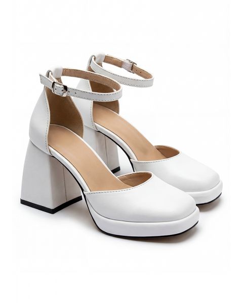 Туфли CREDO кожаные белые на высоком каблуке 8619-28 Туфли CREDO кожаные белые на высоком каблуке 8619-28