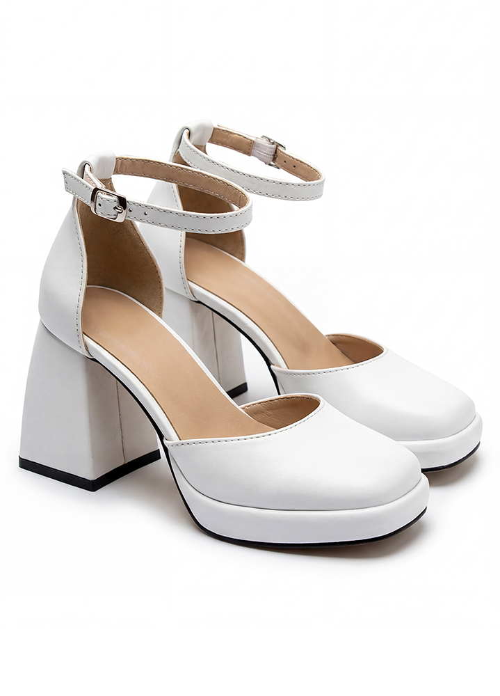 Туфлі CREDO шкіряні білі на високих підборах 8619-28