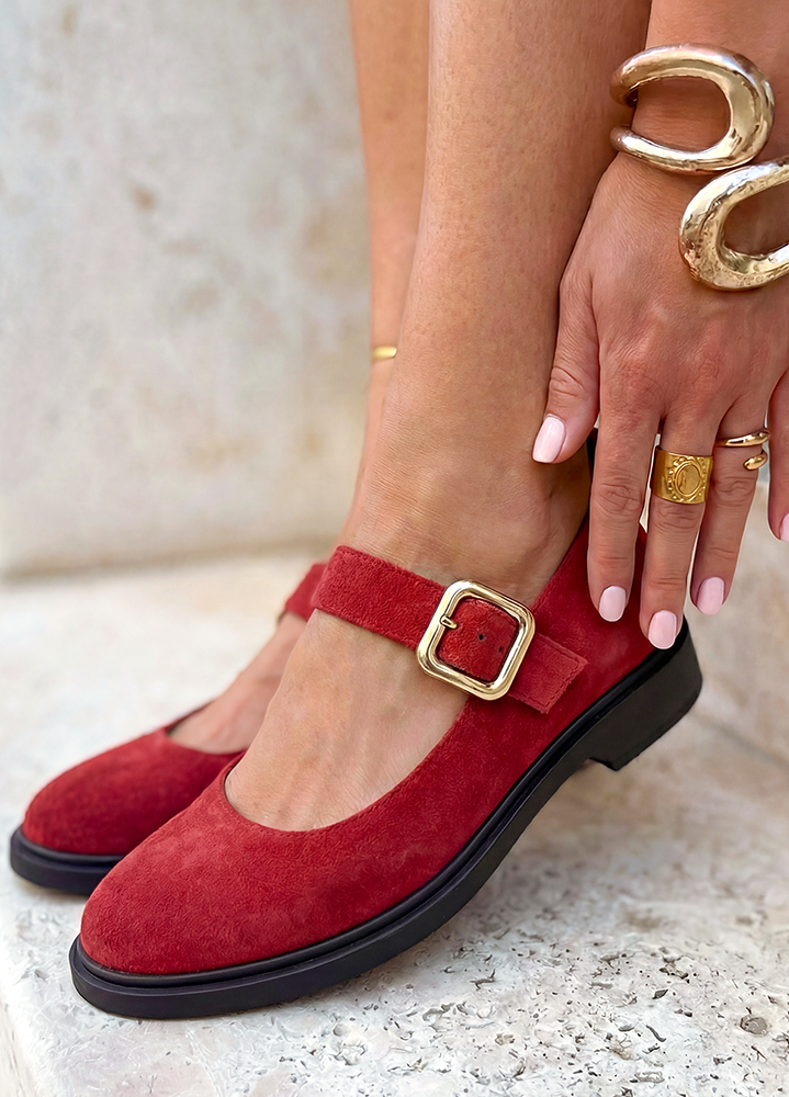 Туфлі жіночі замшеві червоні Mary Jane 8631-28