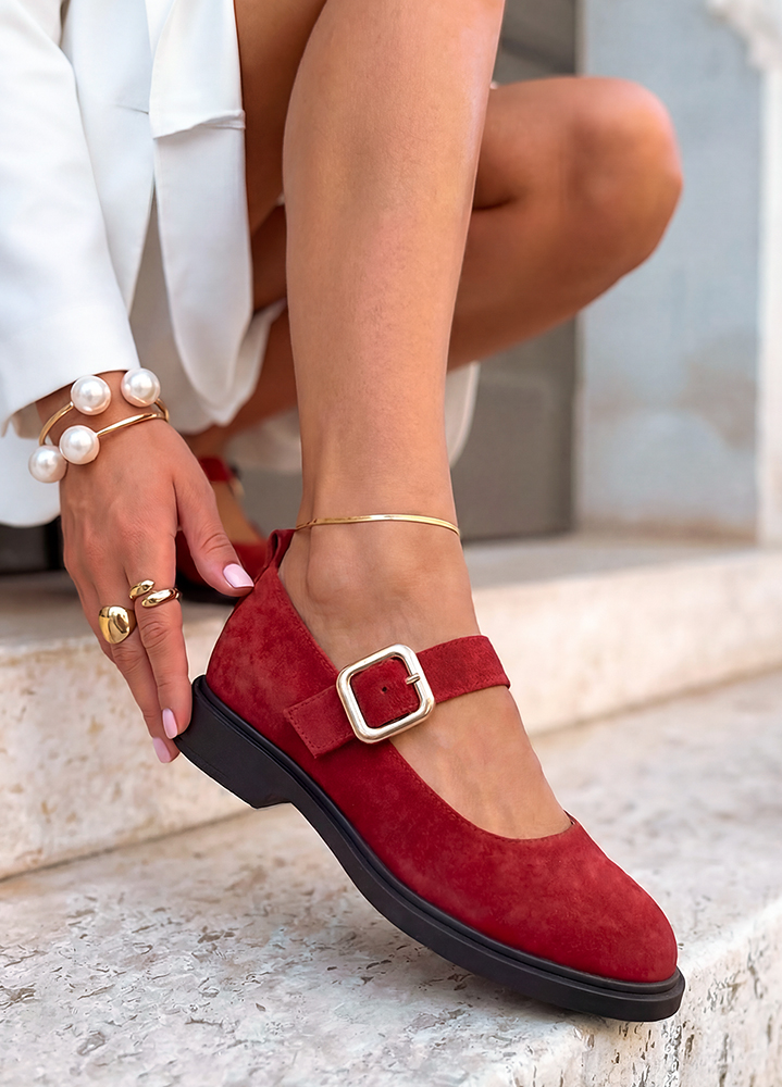 Туфлі жіночі замшеві червоні Mary Jane 8631-28
