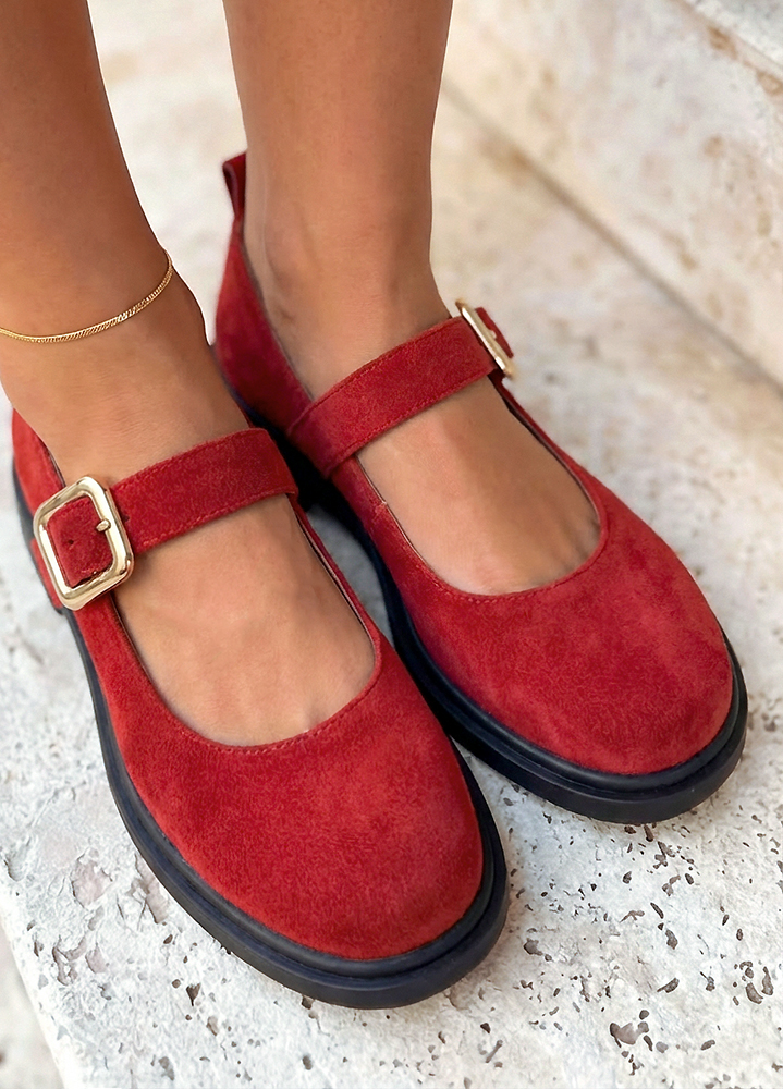 Туфлі жіночі замшеві червоні Mary Jane 8631-28