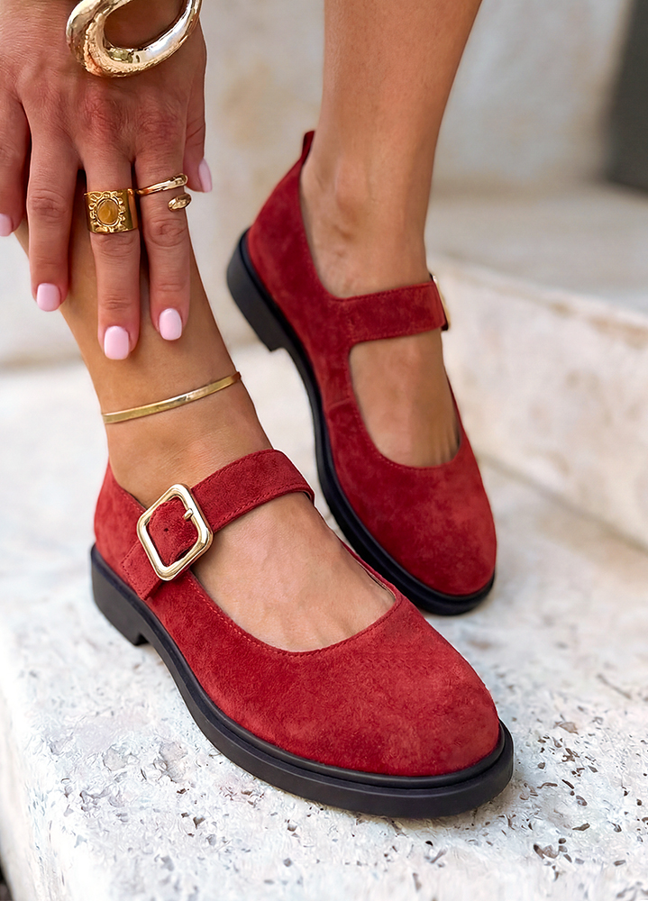 Туфлі жіночі замшеві червоні Mary Jane 8631-28