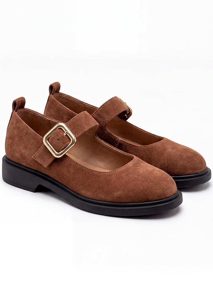 Туфли женские замшевые коричневые Mary Jane 8632-28