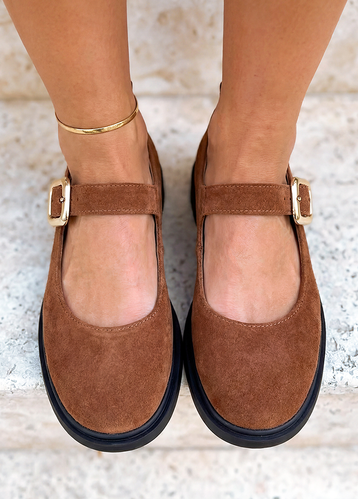 Туфли женские замшевые коричневые Mary Jane 8632-28