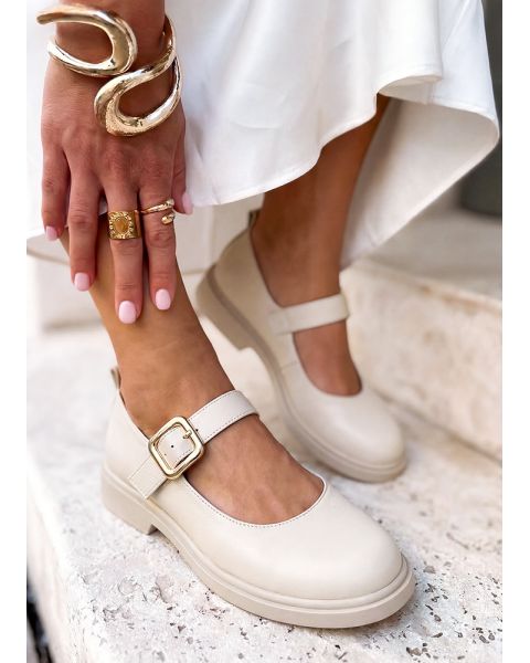 Туфли женские кожаные бежевые Mary Jane 8633-28