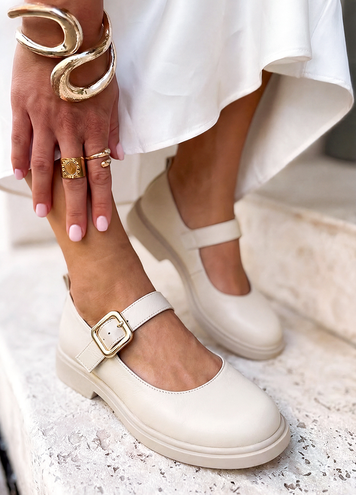 Туфлі жіночі шкіряні бежеві Mary Jane 8633-28