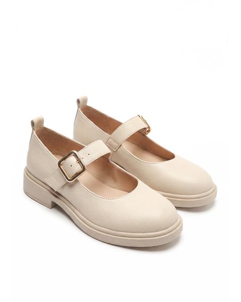 Туфли женские кожаные бежевые Mary Jane 8633-28