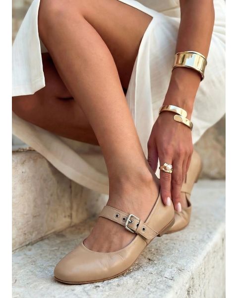 Туфли Mary Jane с ремешком кожаные бежевые 8638-28 Туфли Mary Jane с ремешком кожаные бежевые 8638-28