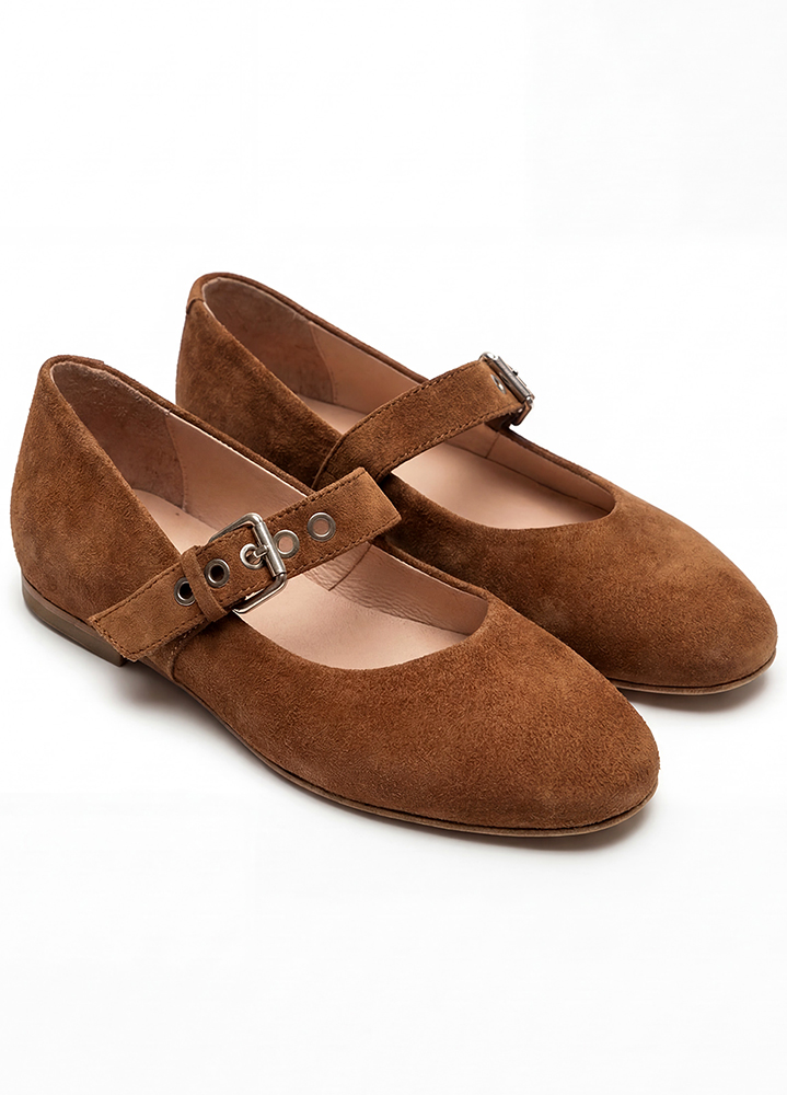 Туфли Mary Jane с ремешком коричневая замша 8639-28