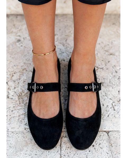 Туфли Mary Jane с ремешком черная замша 8640-28 Туфли Mary Jane с ремешком черная замша 8640-28