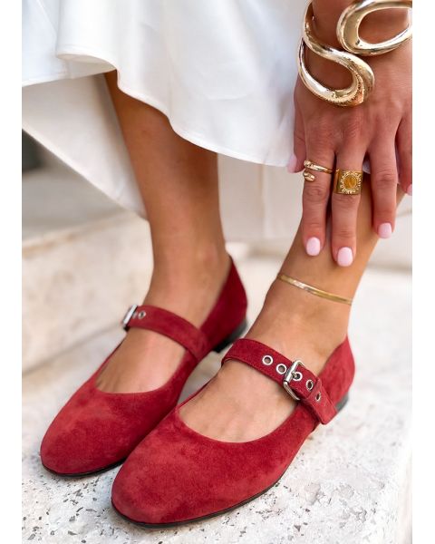 Туфли Mary Jane с ремешком красная замша 8641-28 Туфли Mary Jane с ремешком красная замша 8641-28