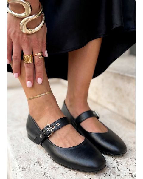 Туфли Mary Jane с ремешком кожаные черные 8643-28 Туфли Mary Jane с ремешком кожаные черные 8643-28