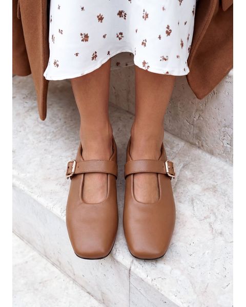 Туфли балетки коричневые кожа квадратный мыс 8644-28 Туфли балетки коричневые кожа квадратный мыс 8644-28