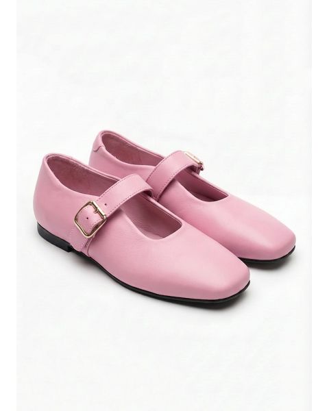 Туфли балетки розовые кожа квадратный мыс 8645-28 Туфли балетки розовые кожа квадратный мыс 8645-28