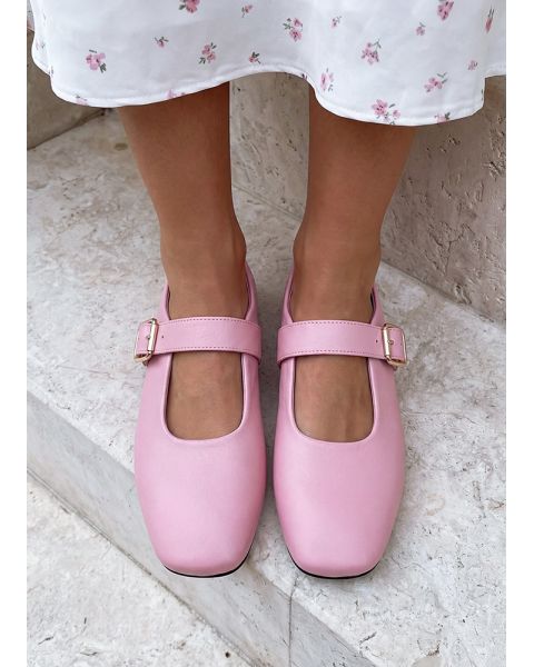 Туфли балетки розовые кожа квадратный мыс 8645-28 Туфли балетки розовые кожа квадратный мыс 8645-28