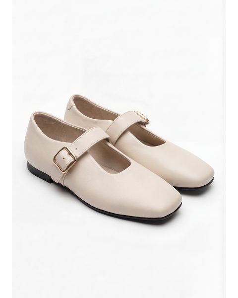 Туфли балетки молочные кожа квадратный мыс 8647-28 Туфли балетки молочные кожа квадратный мыс 8647-28