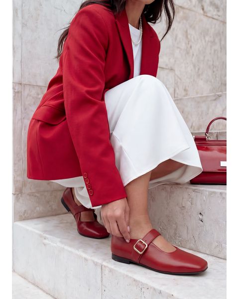 Туфли балетки красные кожа квадратный мыс 8648-28 Туфли балетки красные кожа квадратный мыс 8648-28