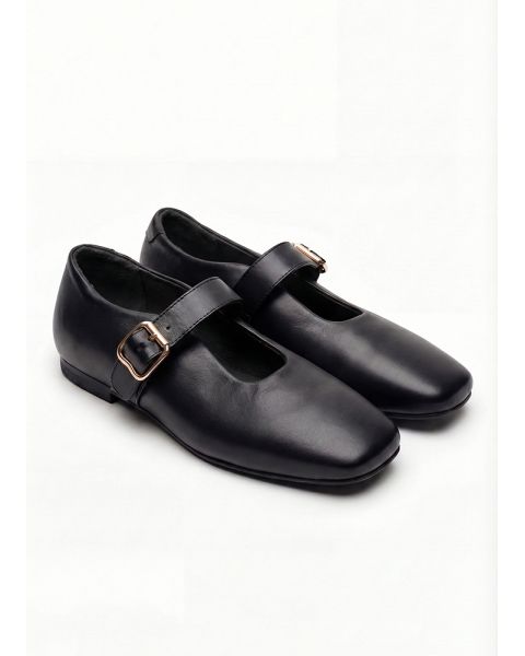 Туфли балетки черные кожа квадратный мыс 8649-28 Туфли балетки черные кожа квадратный мыс 8649-28