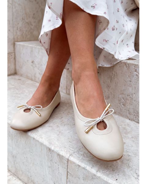 Туфли балетки кожаные бежевые с бантиком 8650-28 Туфли балетки кожаные бежевые с бантиком 8650-28