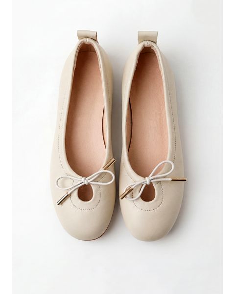 Туфли балетки кожаные бежевые с бантиком 8650-28 Туфли балетки кожаные бежевые с бантиком 8650-28