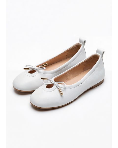 Туфли балетки кожаные белые с бантиком 8651-28 Туфли балетки кожаные белые с бантиком 8651-28