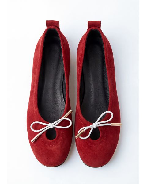 Туфли балетки замшевые красные с бантиком 8652-28 Туфли балетки замшевые красные с бантиком 8652-28