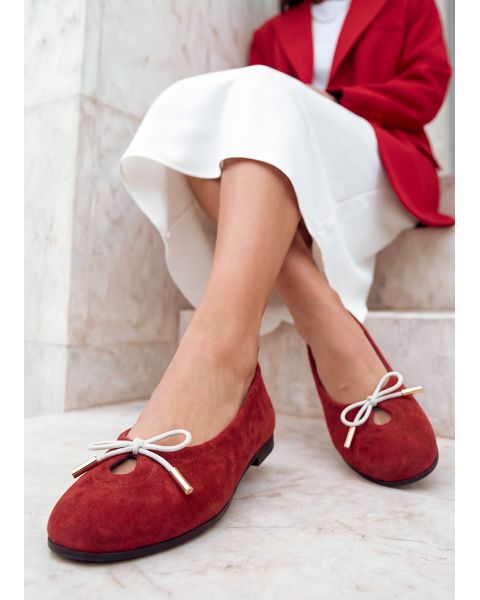 Туфли балетки замшевые красные с бантиком 8652-28 Туфли балетки замшевые красные с бантиком 8652-28