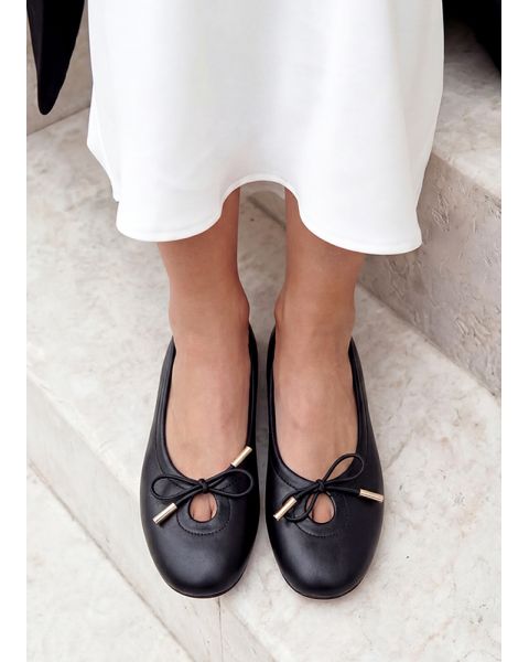Туфли балетки кожаные черные с бантиком 8653-28 Туфли балетки кожаные черные с бантиком 8653-28