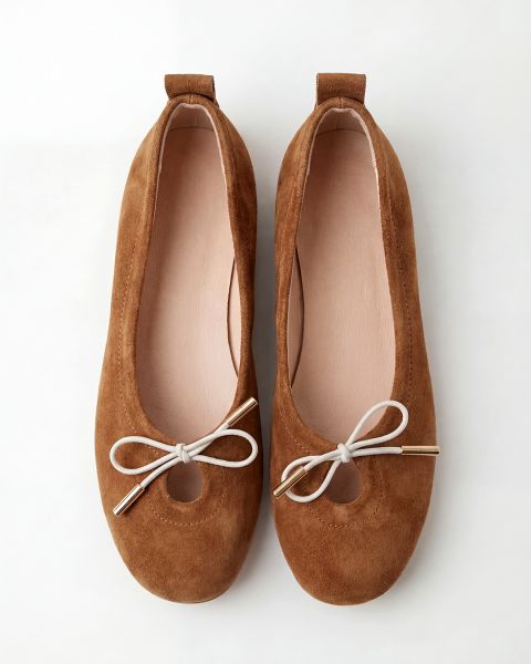 Туфли балетки замшевые коричневые с бантиком 8654-28 Туфли балетки замшевые коричневые с бантиком 8654-28